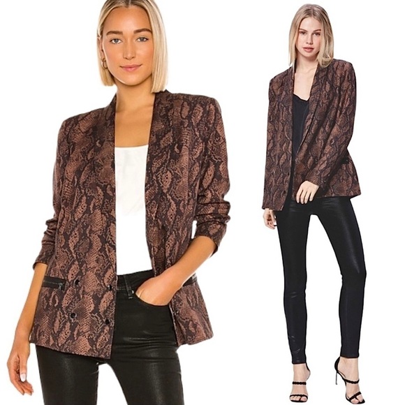 NWT REVOLVE x PAIGE Snake Double Breasted Zip Trim Oversized Boyfriend Blazer XS - Picture 1 of 10